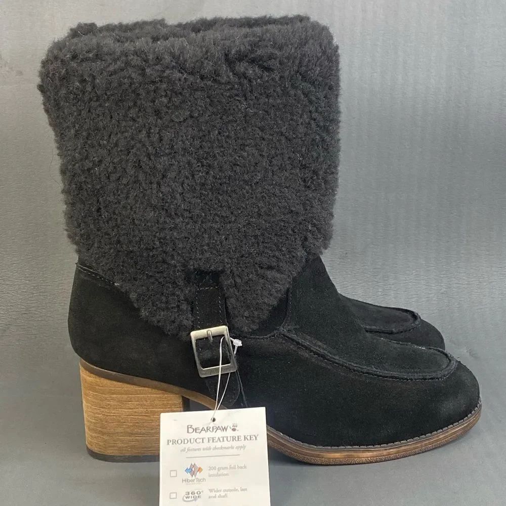 Bearpaw Kiera Suede Strap fur Boots womens size 10 new without box